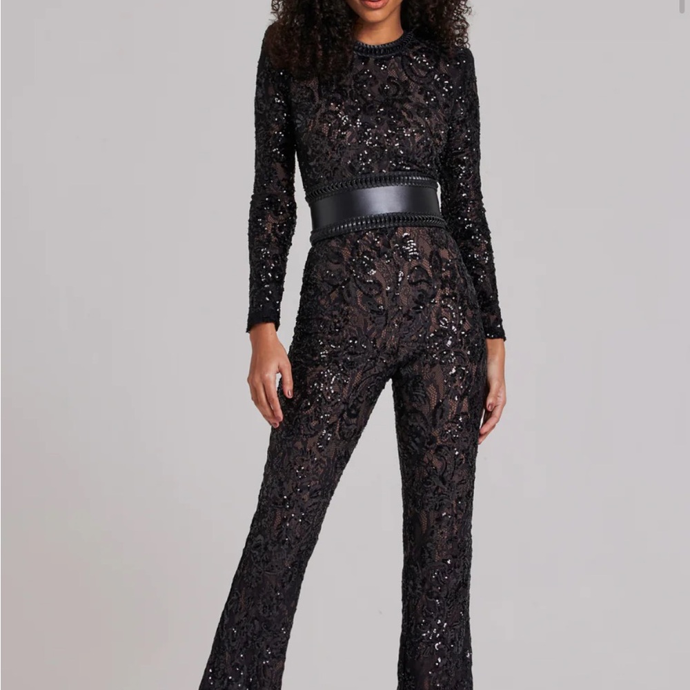 Nadine Merabi BELLA BLACK DARK NUDE JUMPSUIT Size S
